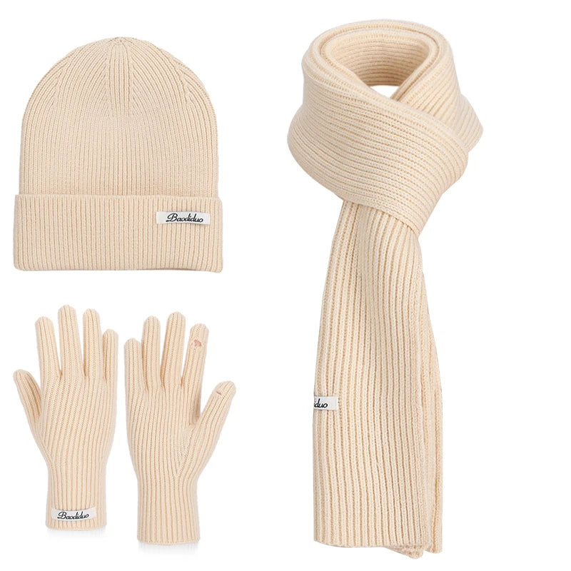 HSF Marketplace warm knitted wool hat, gloves, and scarf set in a coordinated winter design