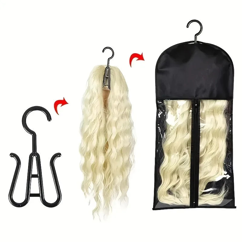 1/2Set Wig Storage Bag With Hanger Hair Bags With Plastic Hanger for Hair Black Wig Organizer Hangers For Multiple Wigs