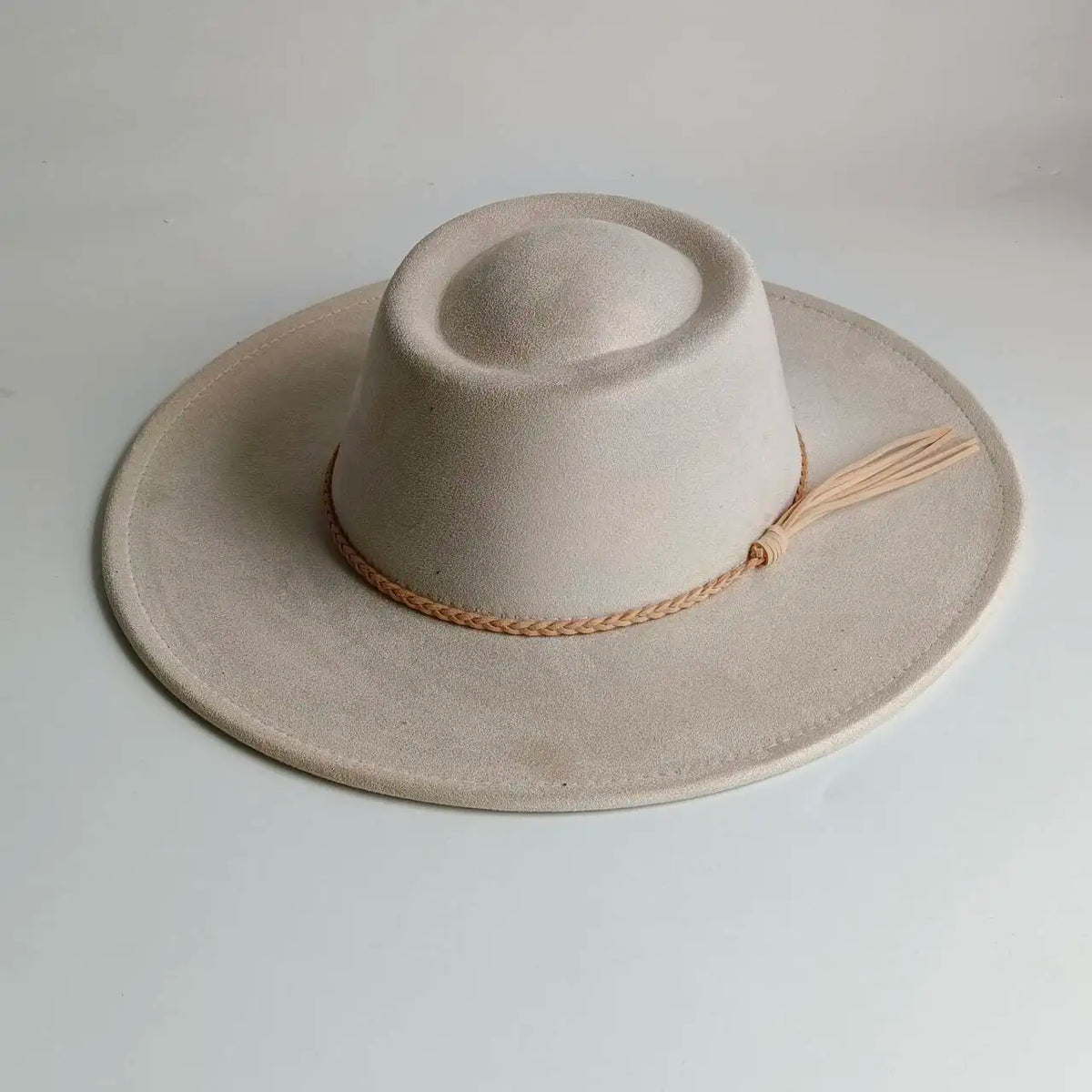 Khaki wide brim vegan suede fedora hat for women, autumn and winter felt style by HSF Marketplace