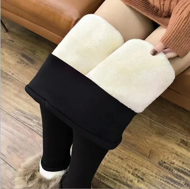 Women’s high-waist fleece-lined lamb cashmere leggings by HSF Marketplace, slim fit with elastic waistband