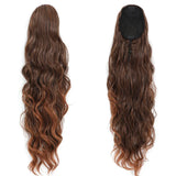 28-inch Ponytai 180g body wave drawstring ponytail, synthetic heat-resistant ombre brown with blonde highlights