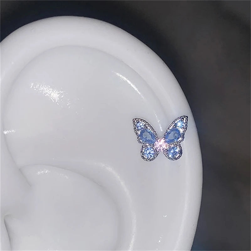 Silver color wing 316L stainless steel ear bone nail with rhinestones for women, HSF Marketplace jewelry