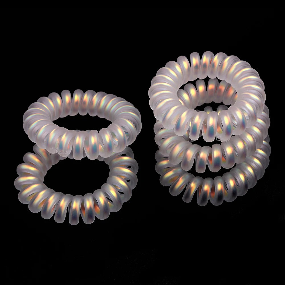 5pcs/lot Mermaid Gold Laser Telephone Line Hair Ropes For Girls High Elasticity Headband Tied Bun Hair Loop Rubber Band Headband
