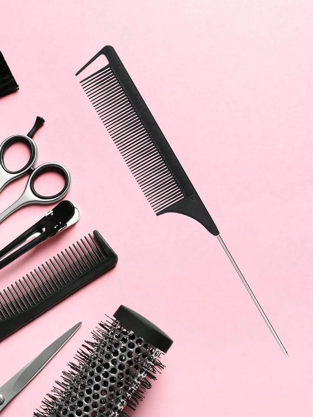 Stainless steel pointed tail hair comb by HSF Marketplace, ideal for styling real hair wigs and precision hair styling tools.