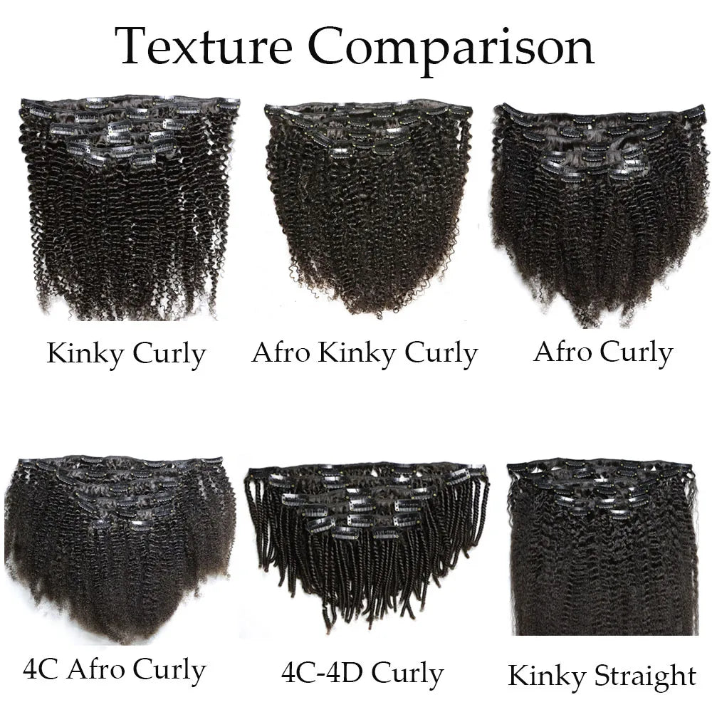 IXTUYLLY 4C clip-in virgin Remy human hair extensions in tight small afro kinky curls, African black