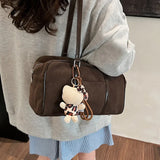 Large brown suede shoulder bag for women, retro style, casual design, suitable for autumn and winter, with a soft pillow-like appearance.