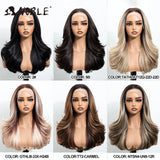 NOBLE 13x4 Synthetic Lace Front Wig 30 Inch Dark Brown Layered Fluffy Wavy Wig Pre Plucked Hairline Heat Resistant Wig For Wome