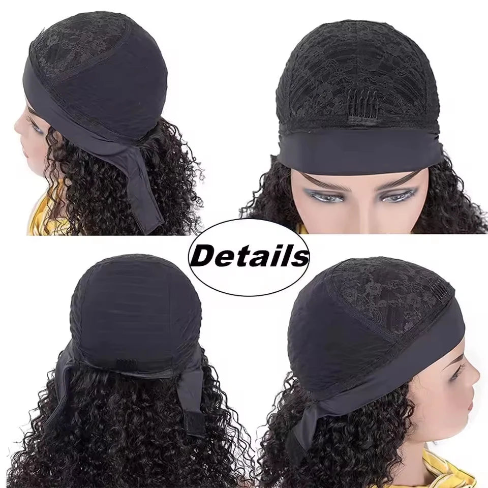 Kinky curly human hair headband wig for women, 250% density, lace-free wear-and-go style