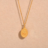 Stainless steel sunflower pendant necklace for women, 18K gold plated boho jewelry, waterproof, stackable fashion necklace.