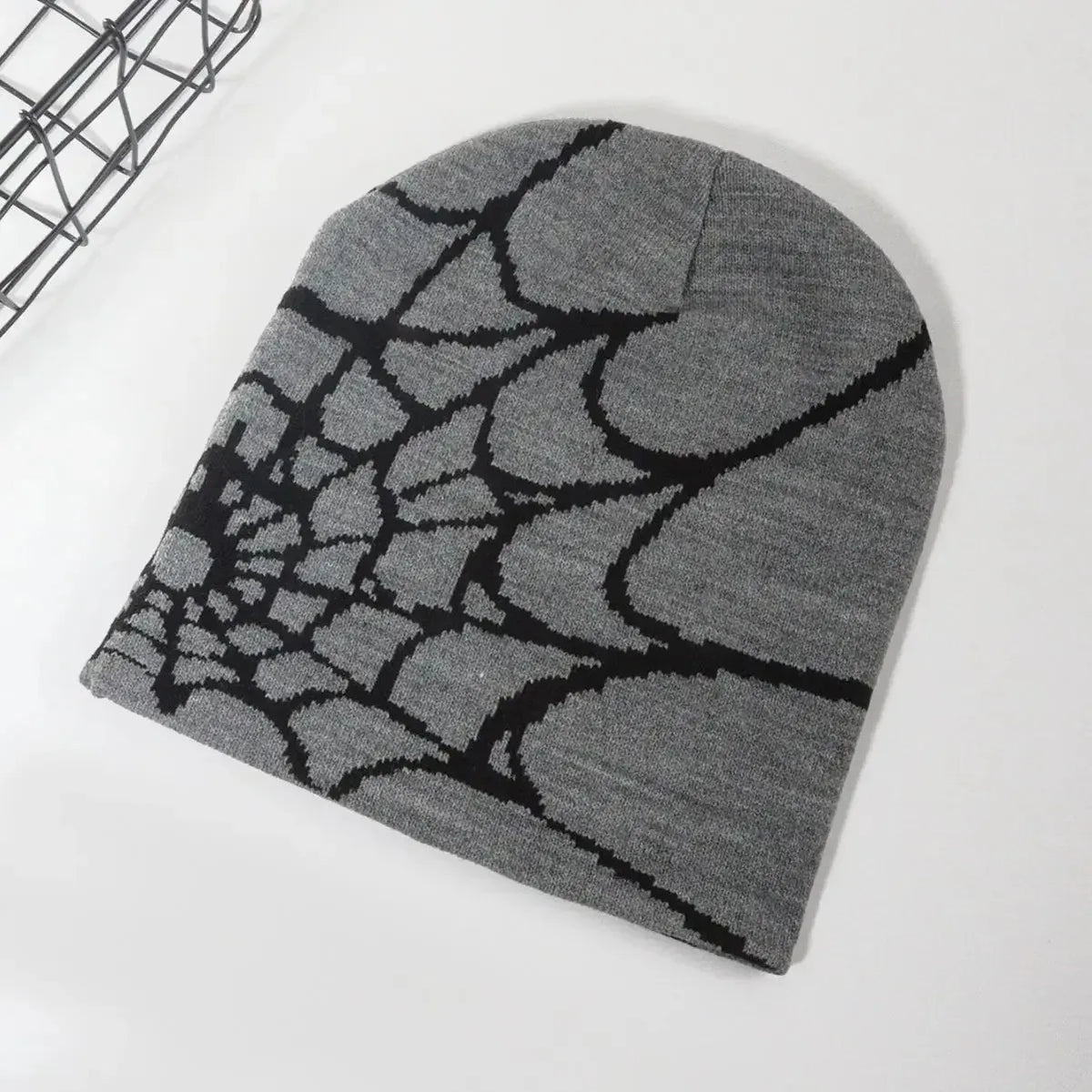 Autumn unisex spiderweb beanie hat knitted skull cap with Y2K punk pattern for women and men