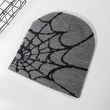 Autumn unisex spiderweb beanie hat knitted skull cap with Y2K punk pattern for women and men