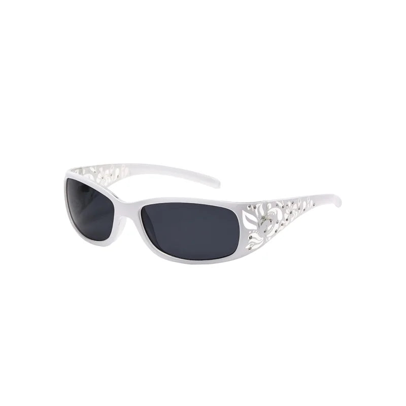 Printed diamond-studded retro cat eye sunglasses for women by HSF Marketplace, trendy outdoor sun protection eyewear.