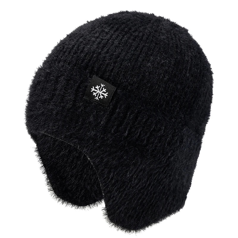 Women's candy color faux fur knitted earflap winter hat, soft Kpop-style beanie by HSF Marketplace