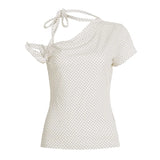 Women's polka dot one-shoulder T-shirt, stylish summer top by HSF Marketplace