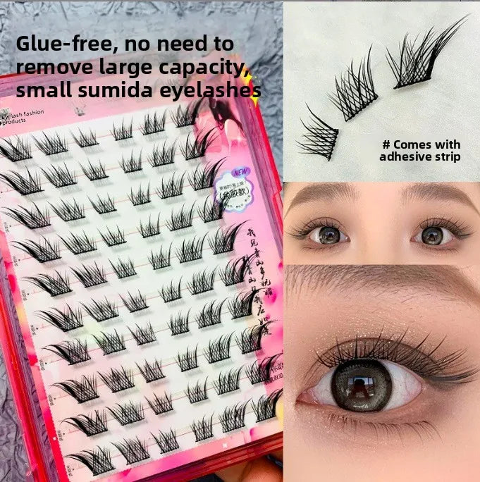 No Glue Self-Adhesive False Eyelashes - Dramatic Volume Natural Wispy Winged Fox Eye Manga Style Fluffy Cat Eye Lashes 7-12mm