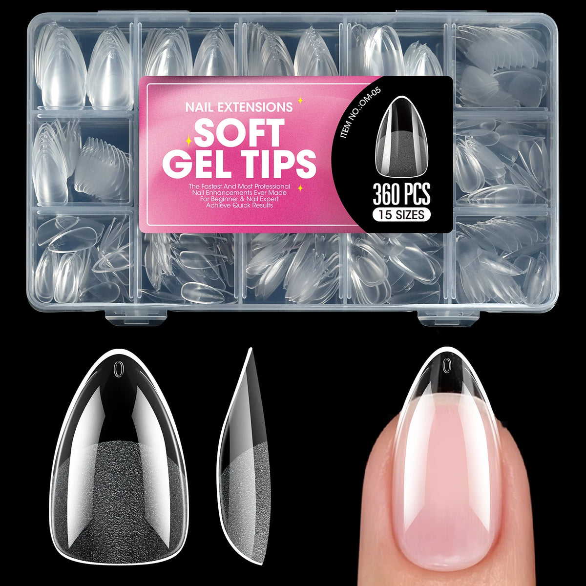 HSF Marketplace short almond soft gel nail tips, full-cover false nails for acrylic and press-on manicures