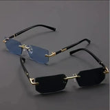 Rimless rectangle fashion sunglasses for women and men with small sun glasses design, stylish travel shades by HSF Marketplace