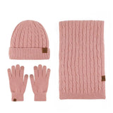 Warm 3-in-1 winter beanie hat, scarf and gloves set for cozy cold-weather comfort