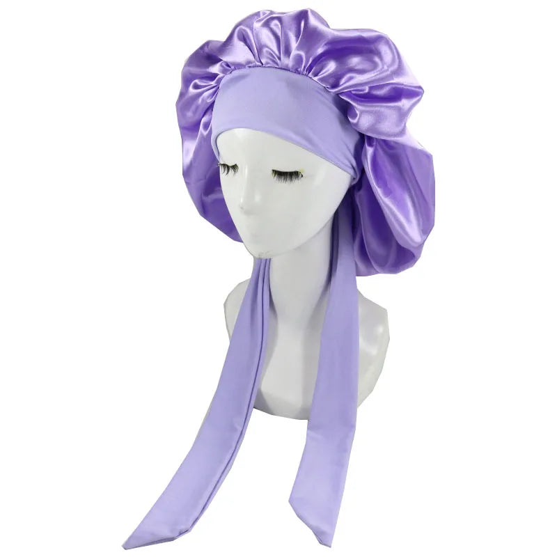 Satin sleeping cap for women by HSF Marketplace, smooth hair care bonnet nightcap in a close-up view