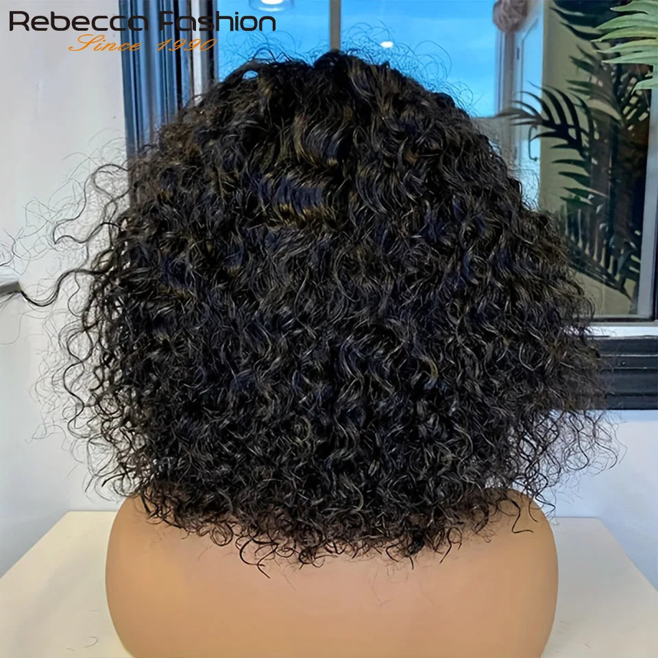 Jerry curly pixie bob human hair wig with bangs for women by HSF Marketplace