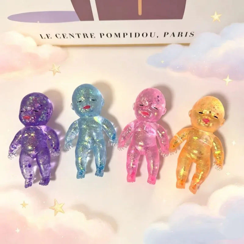 Clear Doll Fidget Toy, Sequin Filled Interior, Anxiety Relief Toy for Students