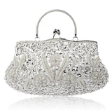 Women's beaded embroidered small clutch handbag with shoulder chain, perfect for evening parties and weddings.