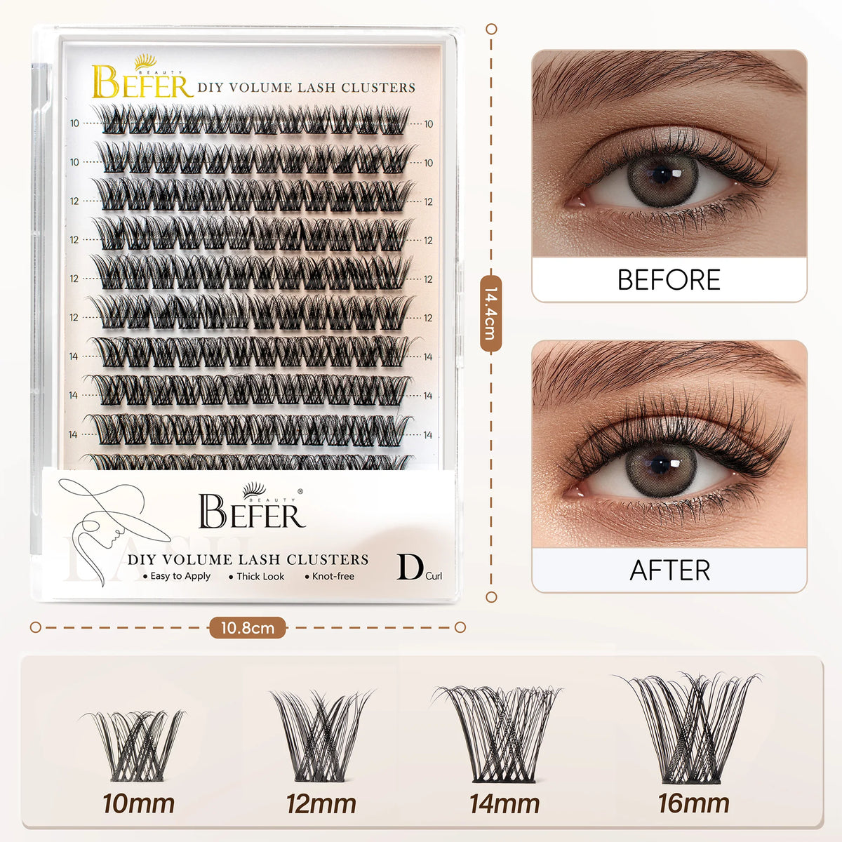 BEFER Cluster Lashes D Curl DIY Eyeslash Extension Manga Lash Cluster Fluffy Volume Individual Natural False Eyelashes Clusters