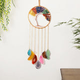 Tree of Life 7 Chakra Stone Dream Catcher Healing Crystal Gift, Room Decoration for Women Hanging Curtains Car