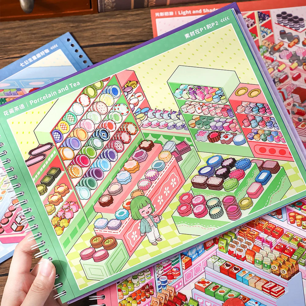 Kawaii miniature scene sticker book with 29-piece DIY crafting stickers by HSF Marketplace