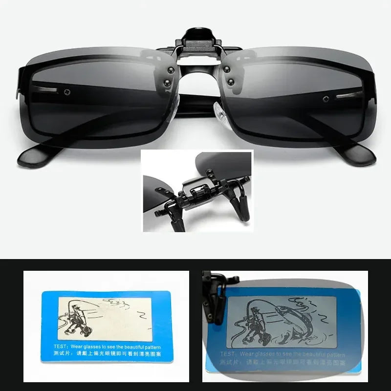 HSF Marketplace polarized sunglasses clips for driving, night vision, UV400 protection, outdoor shades, high-definition sun glasses.
