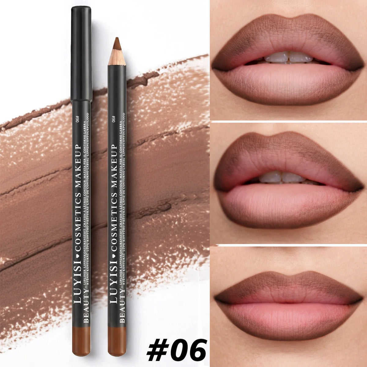 Waterproof HSF Marketplace lip liner and eyeliner pencil in brown nude shades, highly pigmented and smooth for precise lip and eye definition.