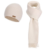 Women's warm woolen hat, scarf and gloves set in a coordinated winter accessory style