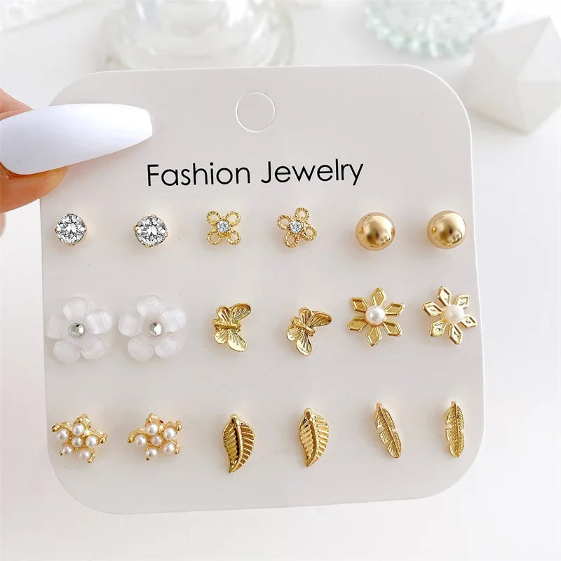 Trendy vintage gold stud earrings set for women by HSF Marketplace
