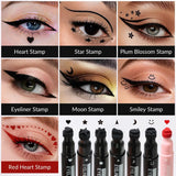Set of 7 waterproof liquid eyeliner pens by HSF Marketplace with double head design, featuring moon, star, and heart-shaped tattoo stamps.