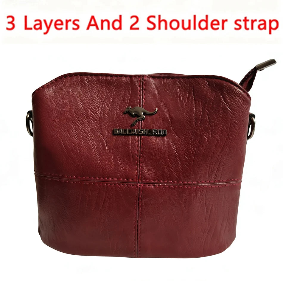 Genuine soft PU leather handbag for women, vintage shoulder tote bag with large capacity and elegant design by HSF Marketplace.