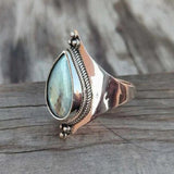 Huitan Vintage Women Rings with Pear Shaped Green Stone Sticker Geometric Temperament Lady Accessories Party Boho Style Jewelry