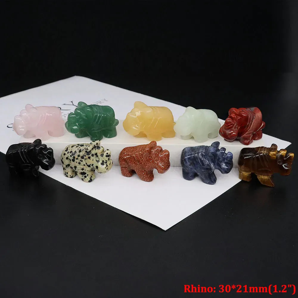 1.2"Natural Crystal Carving Cartoon Gemstone Figurine Amethyst Rose Quartz Healing Stone Animal Statue Home Decor Christmas Gift