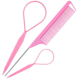 3PCS Hair Loop Tool Set with 2PCS French Braid Tool Loop 1PCS Rat Tail Comb Metal Pin Tail Braiding Comb for Hair Styling