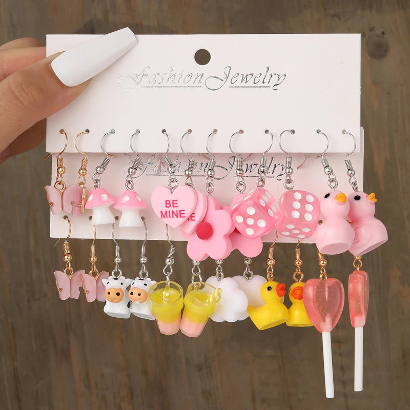 Cute cartoon duck dangle earrings set for trendy girls by HSF Marketplace