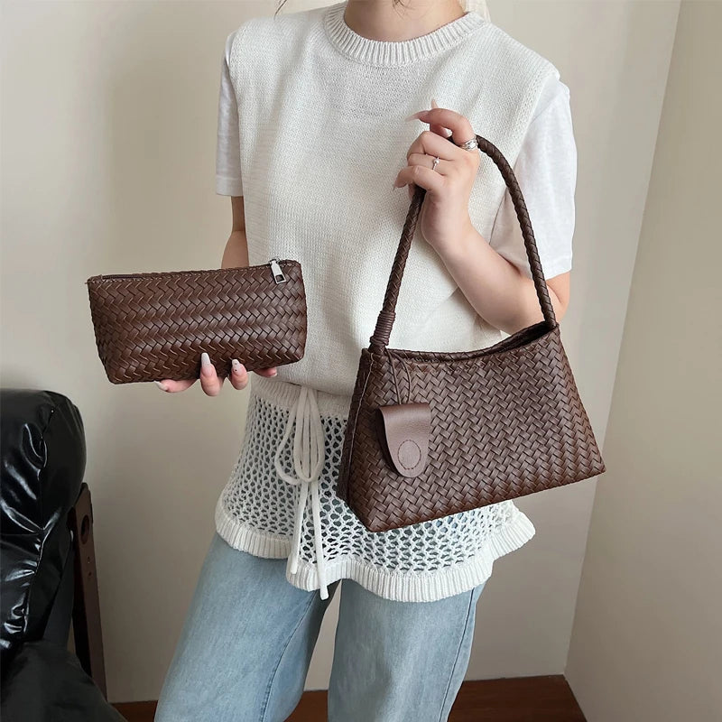 Korean woven shoulder bag for women by HSF Marketplace, stylish versatile handbag with textured woven design