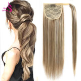 Straight Brazilian Remy human hair wrap-around ponytail extension in natural black