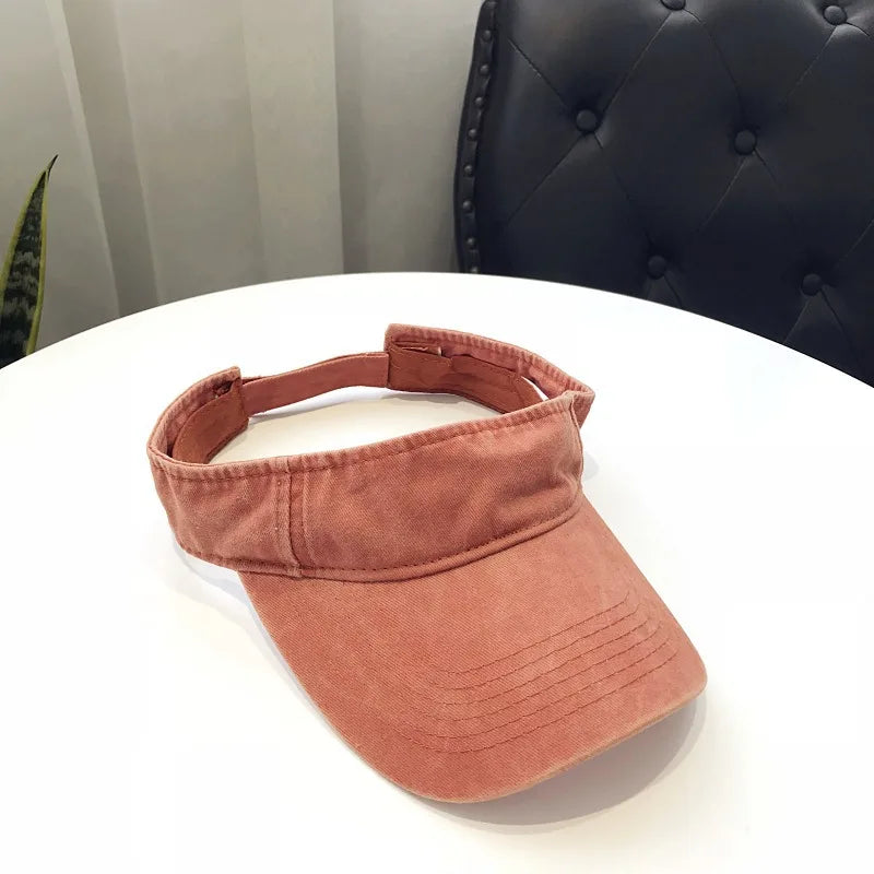 HSF Marketplace women's washed cotton sun hat with empty top, solid color visor for sports, travel, beach, and golf
