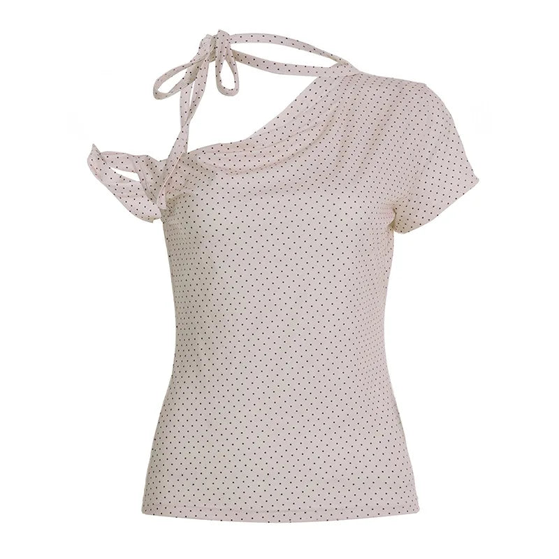 Women's polka dot one-shoulder summer T-shirt by HSF Marketplace