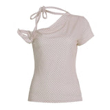 Women's polka dot one-shoulder summer T-shirt by HSF Marketplace