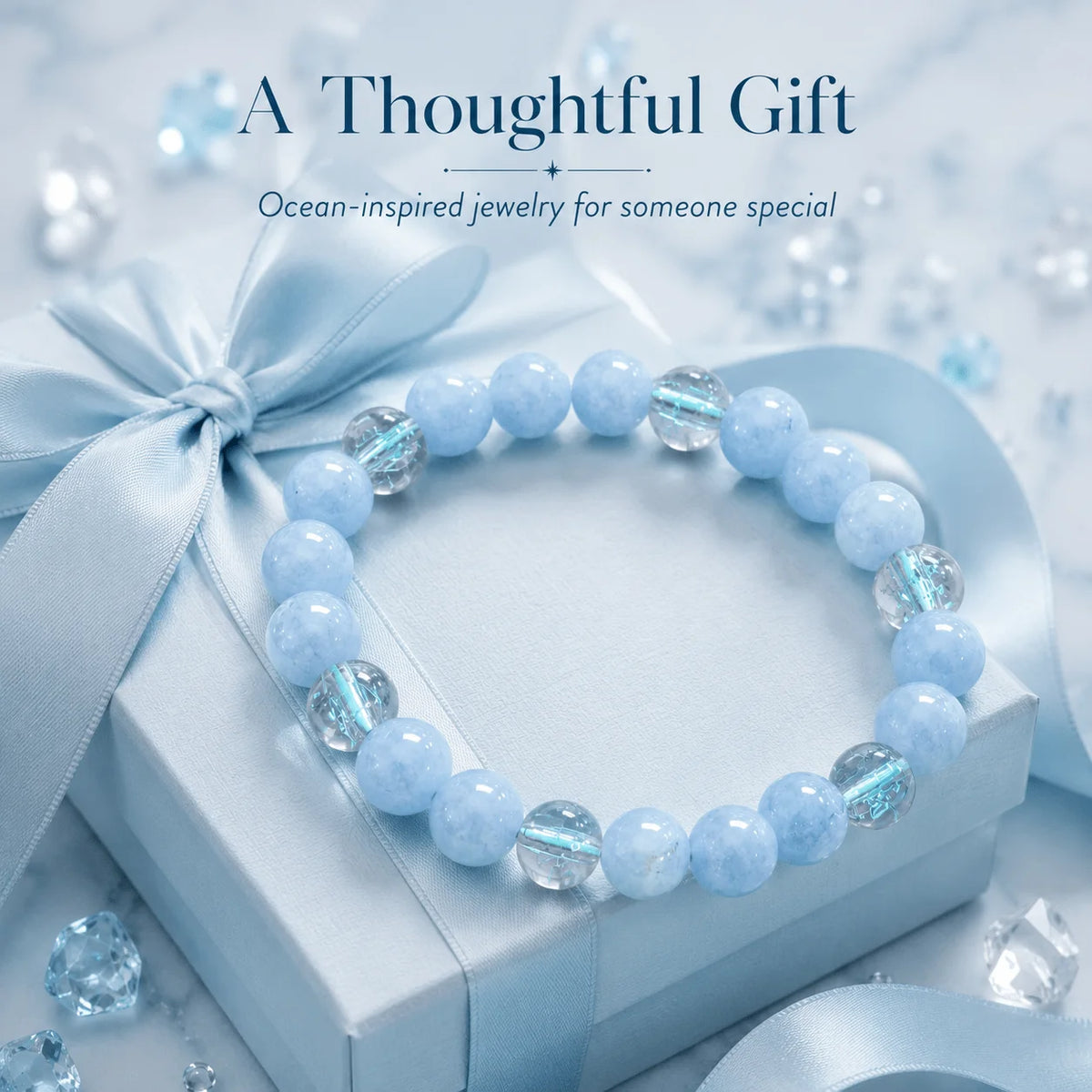 Niche High-grade Aquamarine Bracelet, Mint Sky Blue Beads, Unisex All-match Hand Jewelry