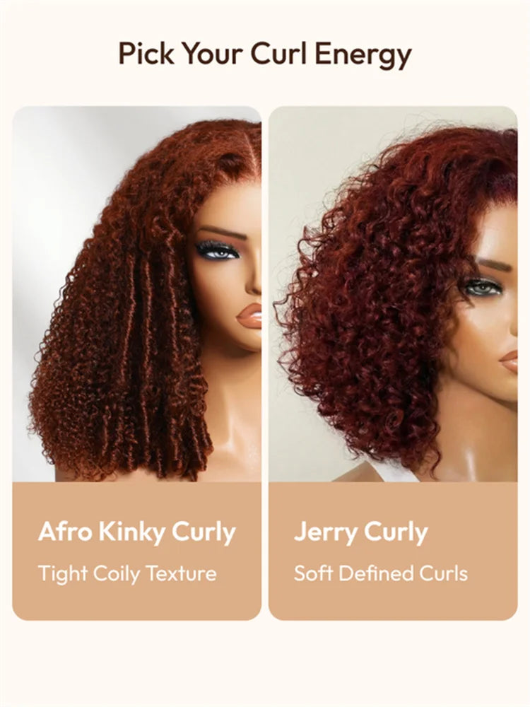 Reddish brown curly glueless human hair wig by HSF Marketplace
