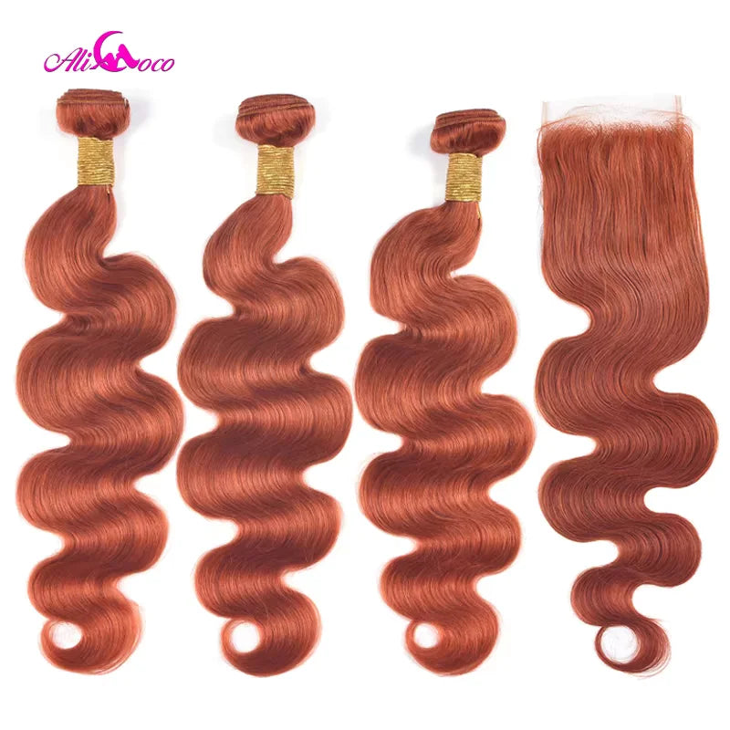 Ali Coco Orange Ginger Bundles With 5x5 Closure Brazilian Body Wave With Closure Remy 5x5 Closure With Human Hair Bundles