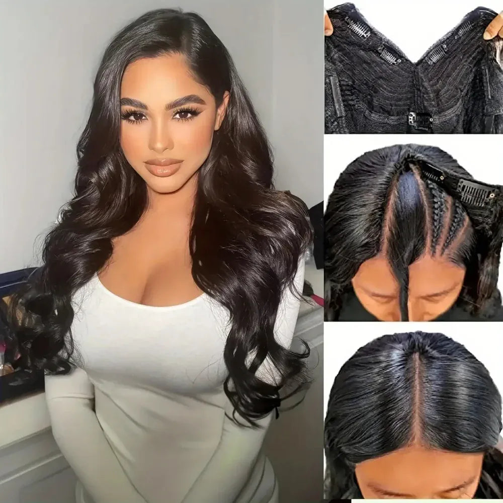 V Part Wigs Human Hair Body Wave Glueless Human Hair Wig V Shape Machine Made Wigs Hd Lace For Women Full Head Clip No Leave Out