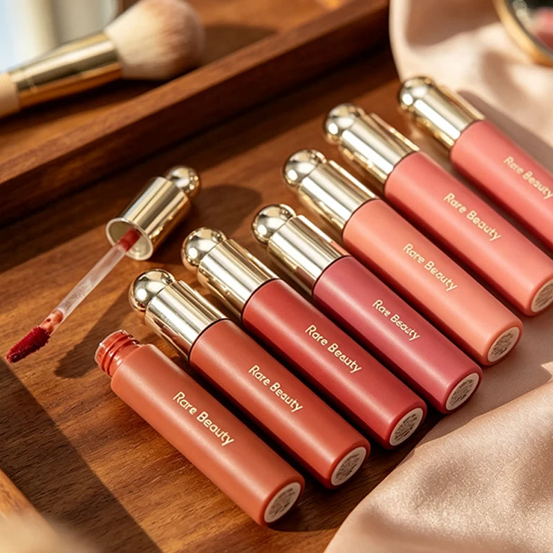 Rare Beauty moisturizing matte lipstick and natural powder blusher from HSF Marketplace, featuring portable makeup products.
