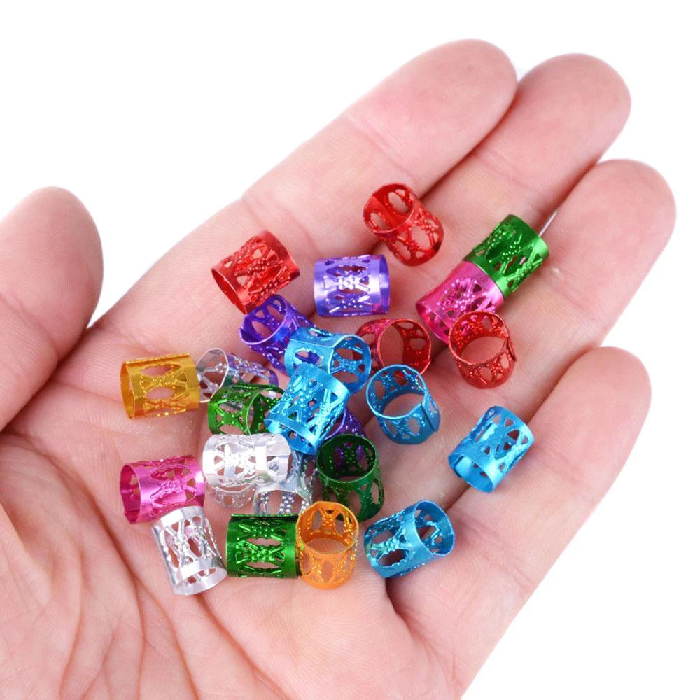 100pcs Colorful Gold Silver Dreadlock Hair Ring Cuff Clip Hair Braids Dirty Braids Beads Buckles Hairpin Jewelry Accessories